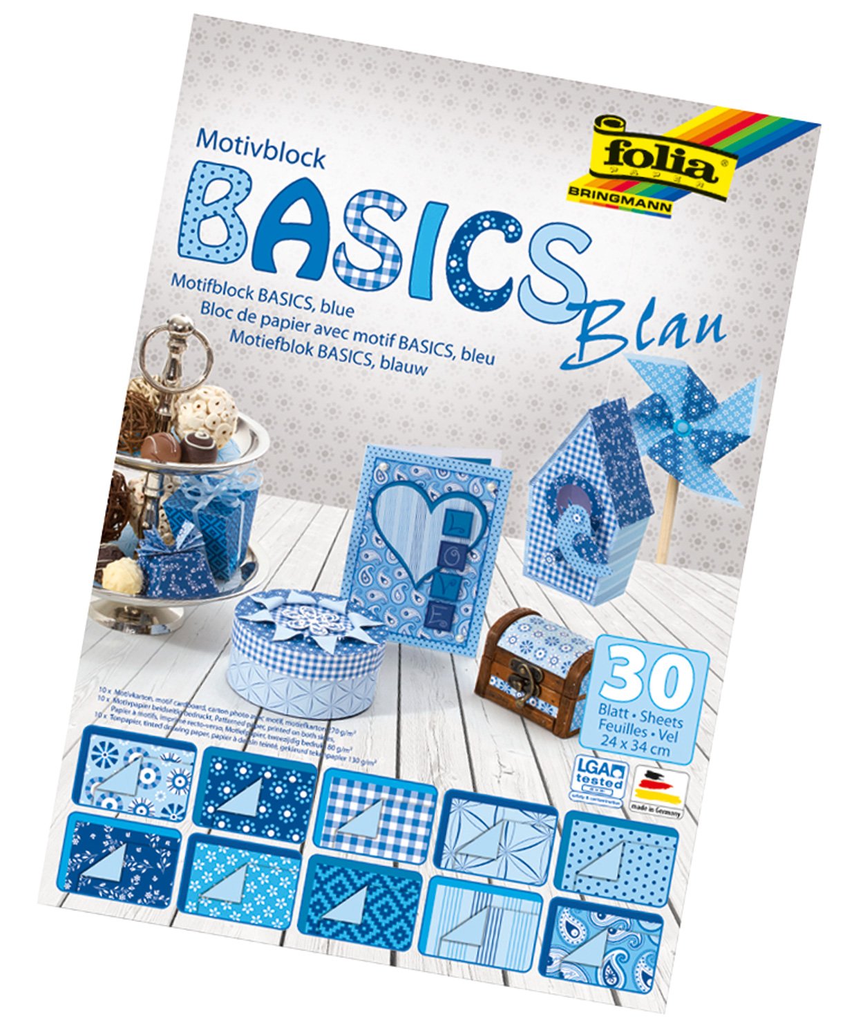 Folia 46449 Basics Motif Block 24 x 34 cm 30 Sheets Assorted Blues