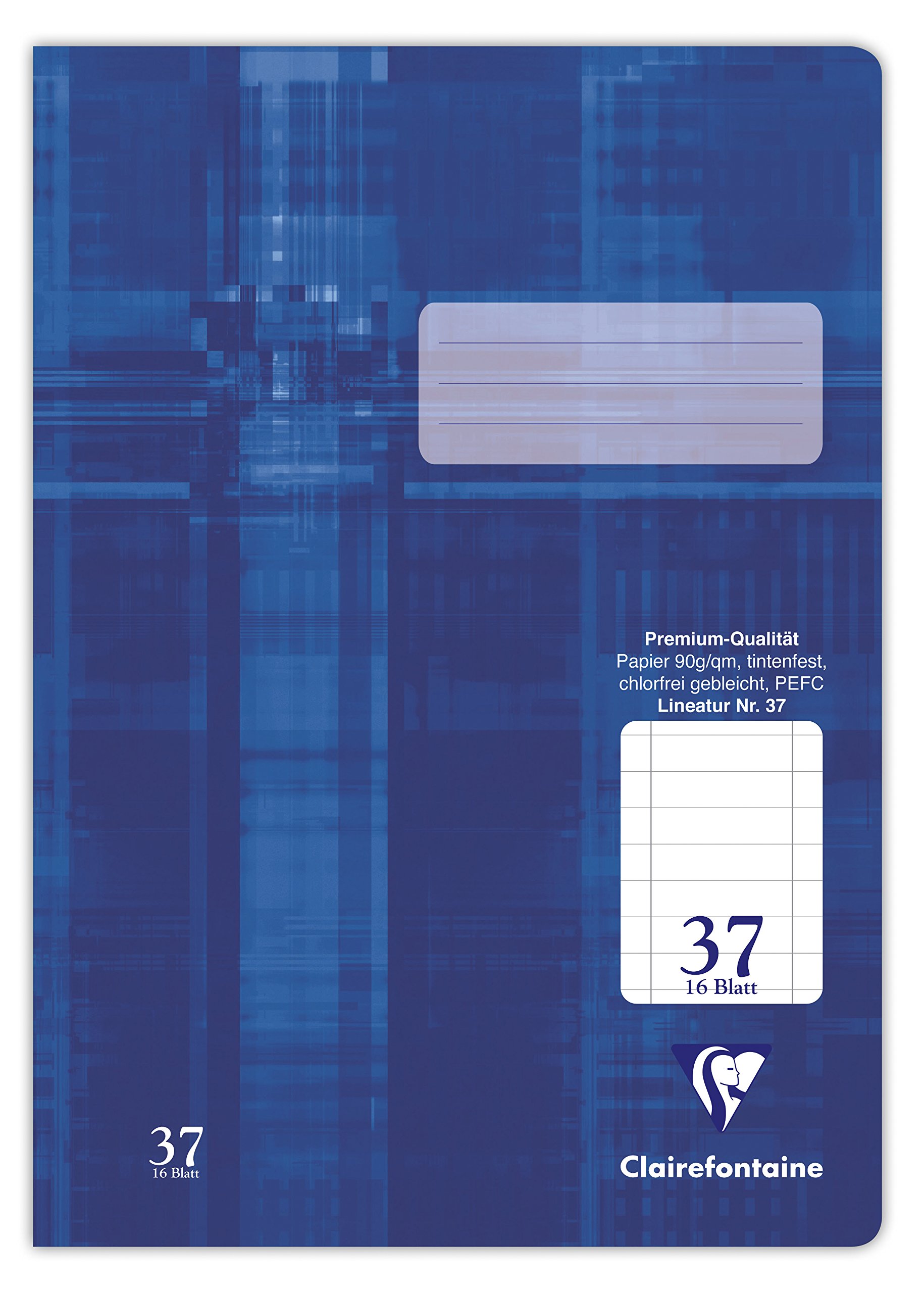 Clairefontaine 331037C - Pack of 25 Notebooks, Ideal for School, DIN A4 21x29.7 cm, Ruled 37 Continuous Line with Perforated Margin, 32 Pages, 90g, Blue, 1 Pack
