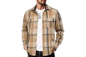 COOFANDY Men's Flannel Shirts Long Sleeve Cotton Plaid Shirt Jacket Casual Button Down Shirt with Pockets