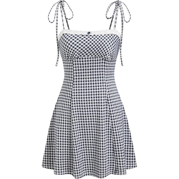 Amazon.com: Floerns Women's Gingham Print Tie Shoulder Sleeveless Ruffle  Hem Cami Dress Red and White X-Small : Clothing, Shoes & Jewelry