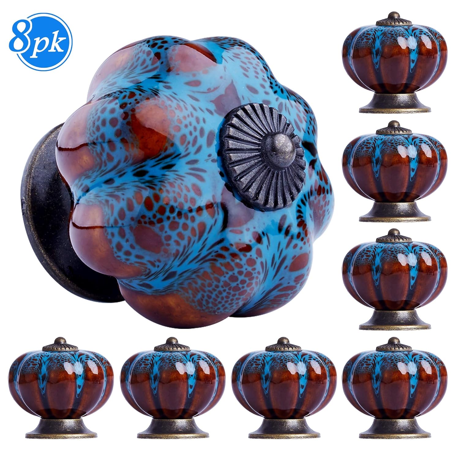 Knauf für Schrank, Möbelknopf Schublade, aus Keramik, 8 Stück blau