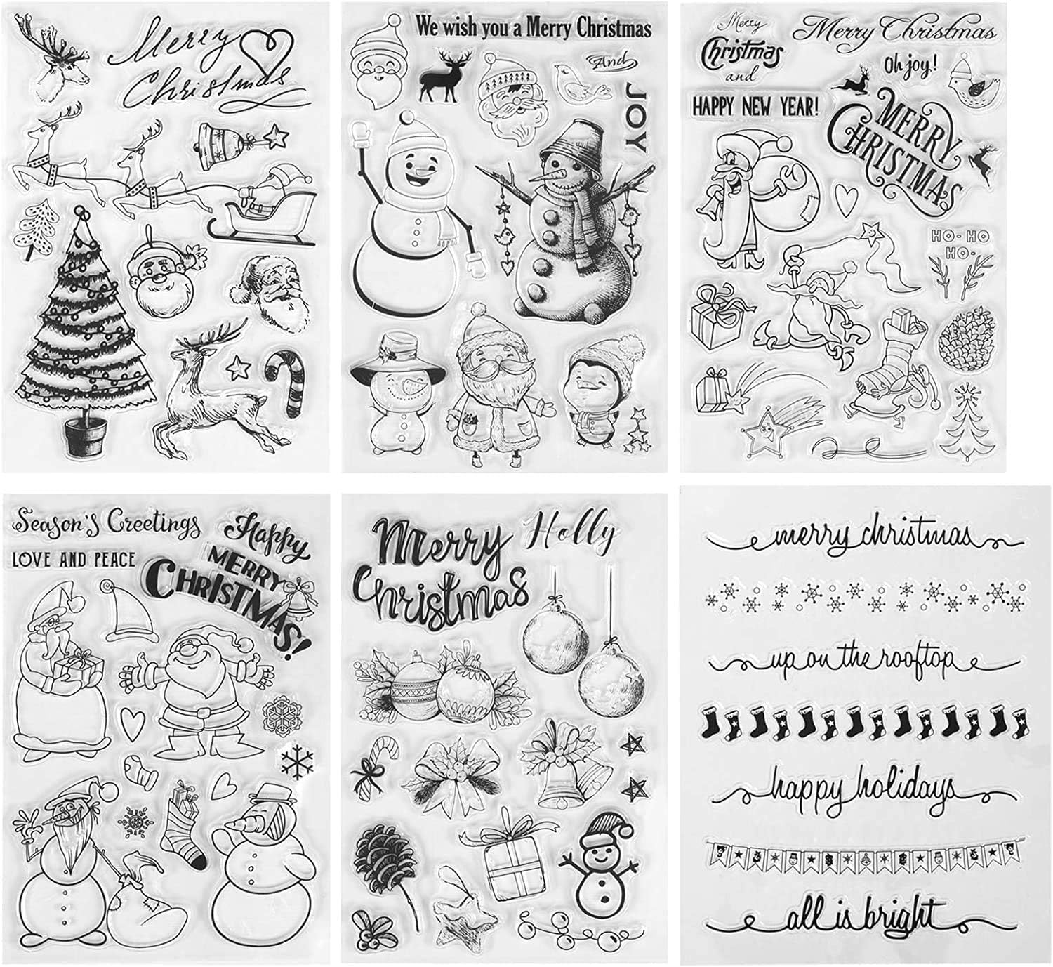 Kesote Transparent Christmas Silicone Stamps, Stamps Shaped Santa Claus, Christmas Tree, Reindeer, Snowman, DIY Stamps for Scrapbooking, Album (About 70 Pieces)