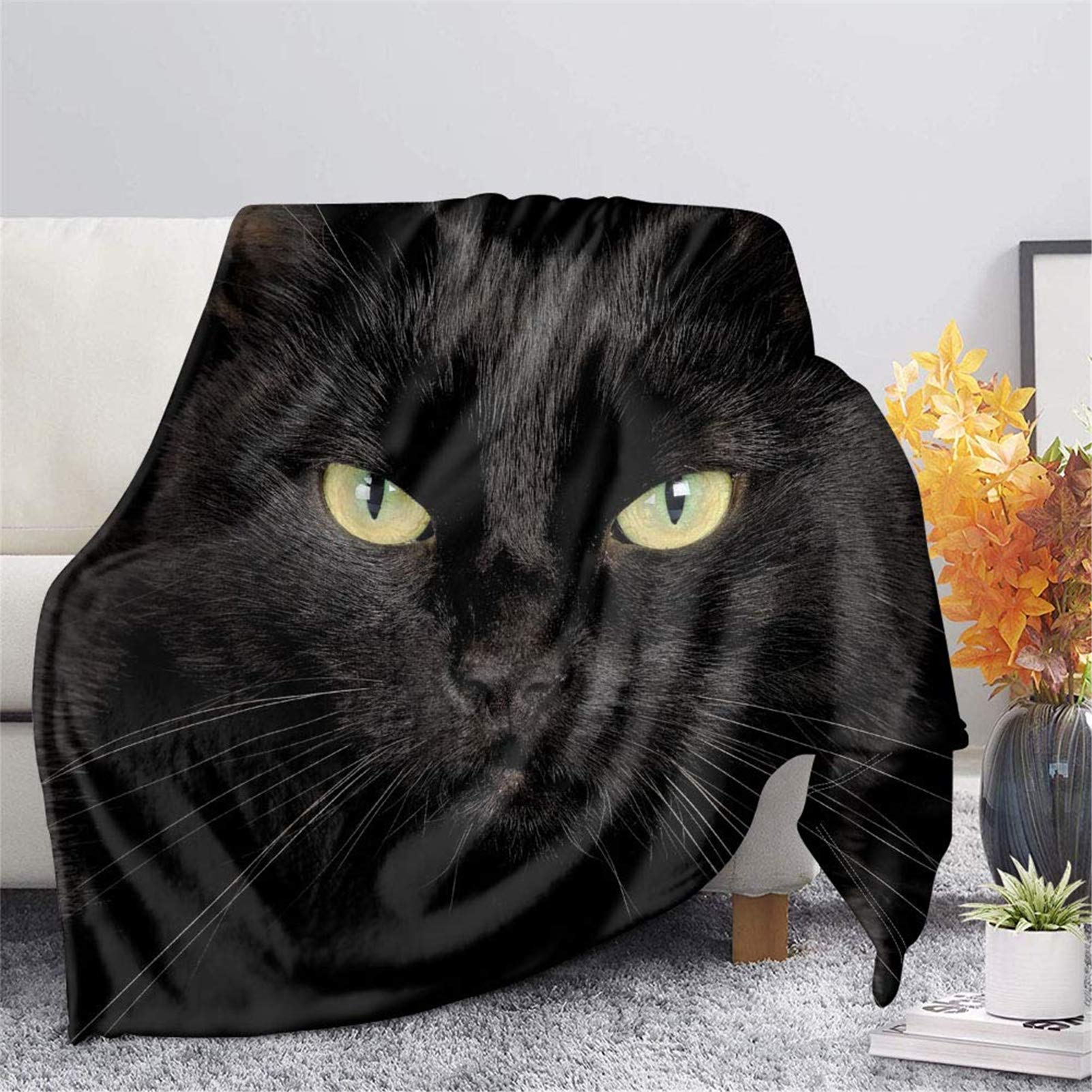 HUGS IDEA Flannel Sherpa Throw - Black Cat 3D Vivid Animal Pattern Printed Sherpa Fleece Throw Blanket, Soft, Plush, Fluffy, Warm, Cozy – Super Soft Warm Plush - 2XL