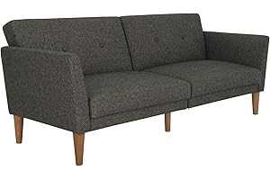 Novogratz Regal Futon with Tufted Linen Upholstery, Grey