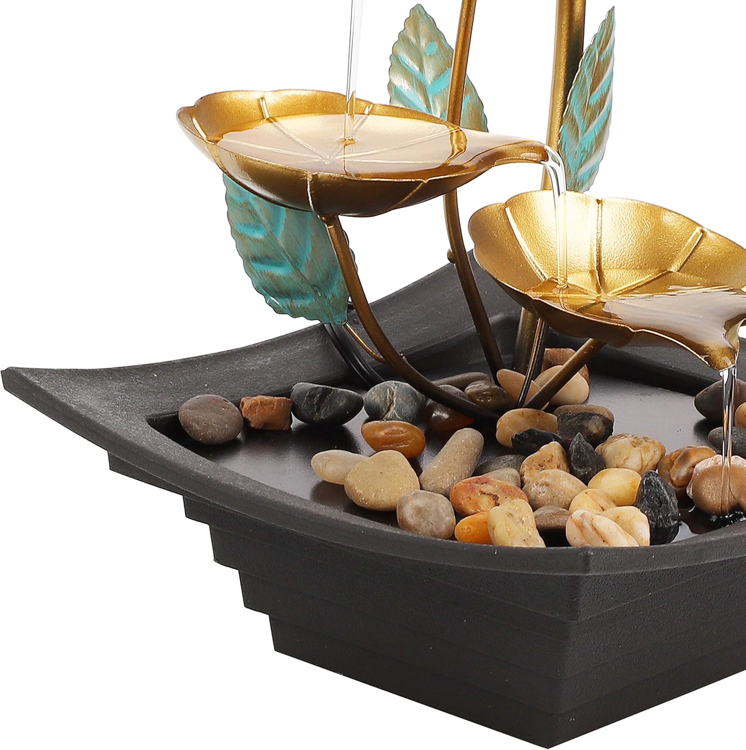 Ferrisland Lily Waterfall Fountain Indoor Tabletop Fountain Water Over Metal Flowers and Leaves, Electric Pump, Soothing Calming and Relaxing Water Sound for Home Décor: Home & Kitchen