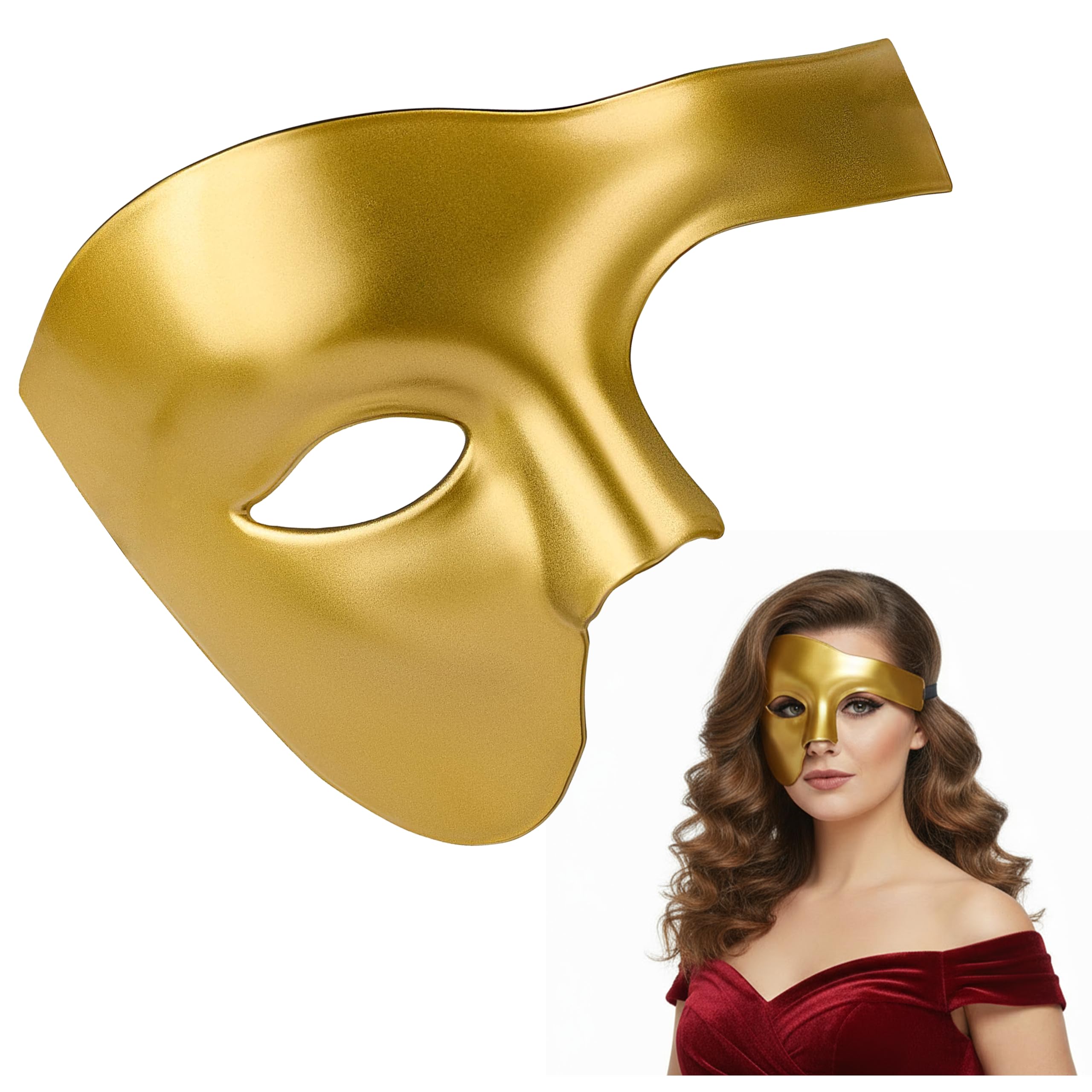 Balinco Opera Half Mask, Men's Mask, Ladies Mask, Venetian Carnival Mask, Half Face Mask, Halloween Mask, Fancy Dress Mask (Gold)