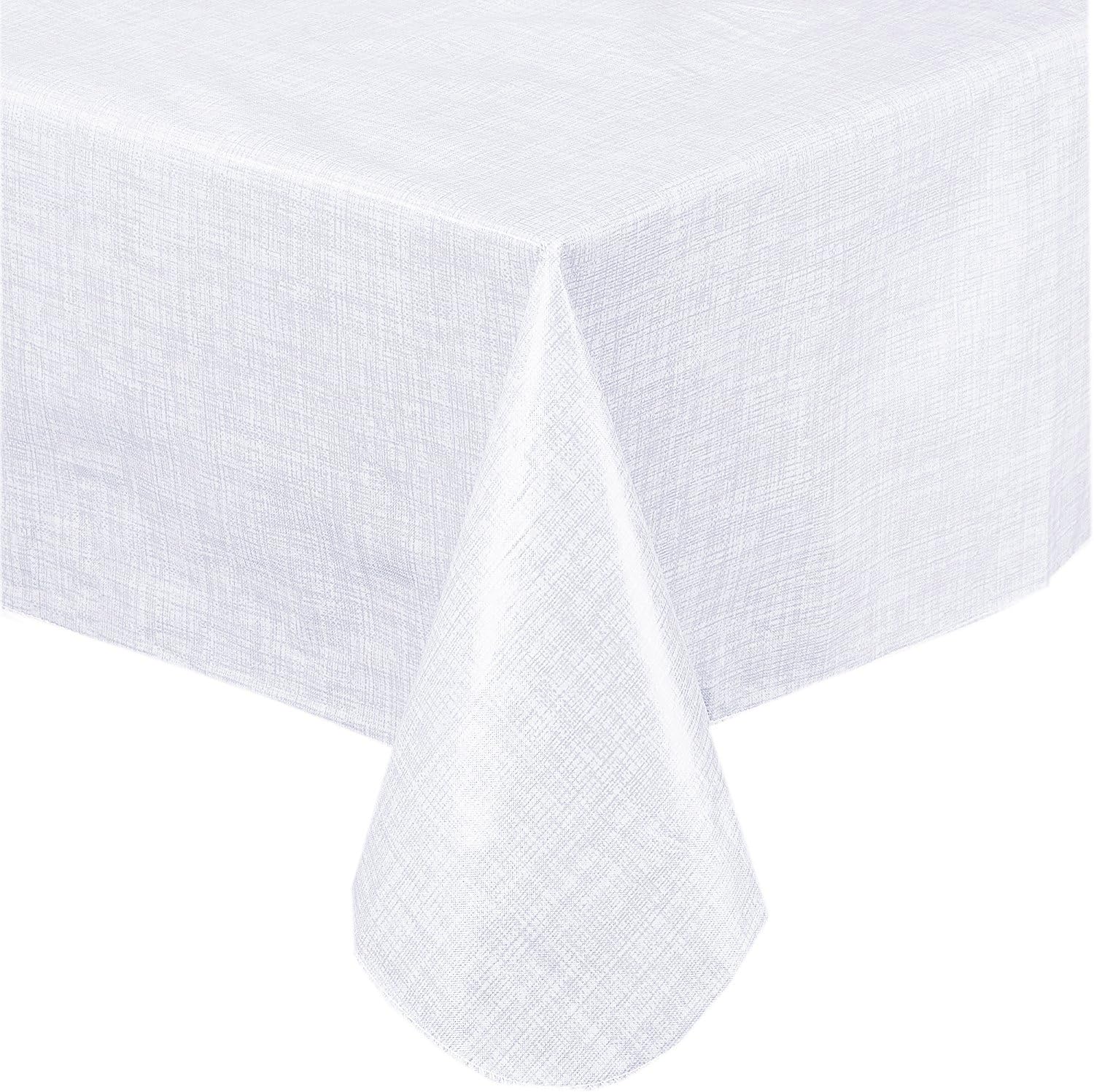 Home Bargains Plus Premium Solid Color Vinyl Flannel Backed Tablecloth 60 x 84 Inch Oval, White