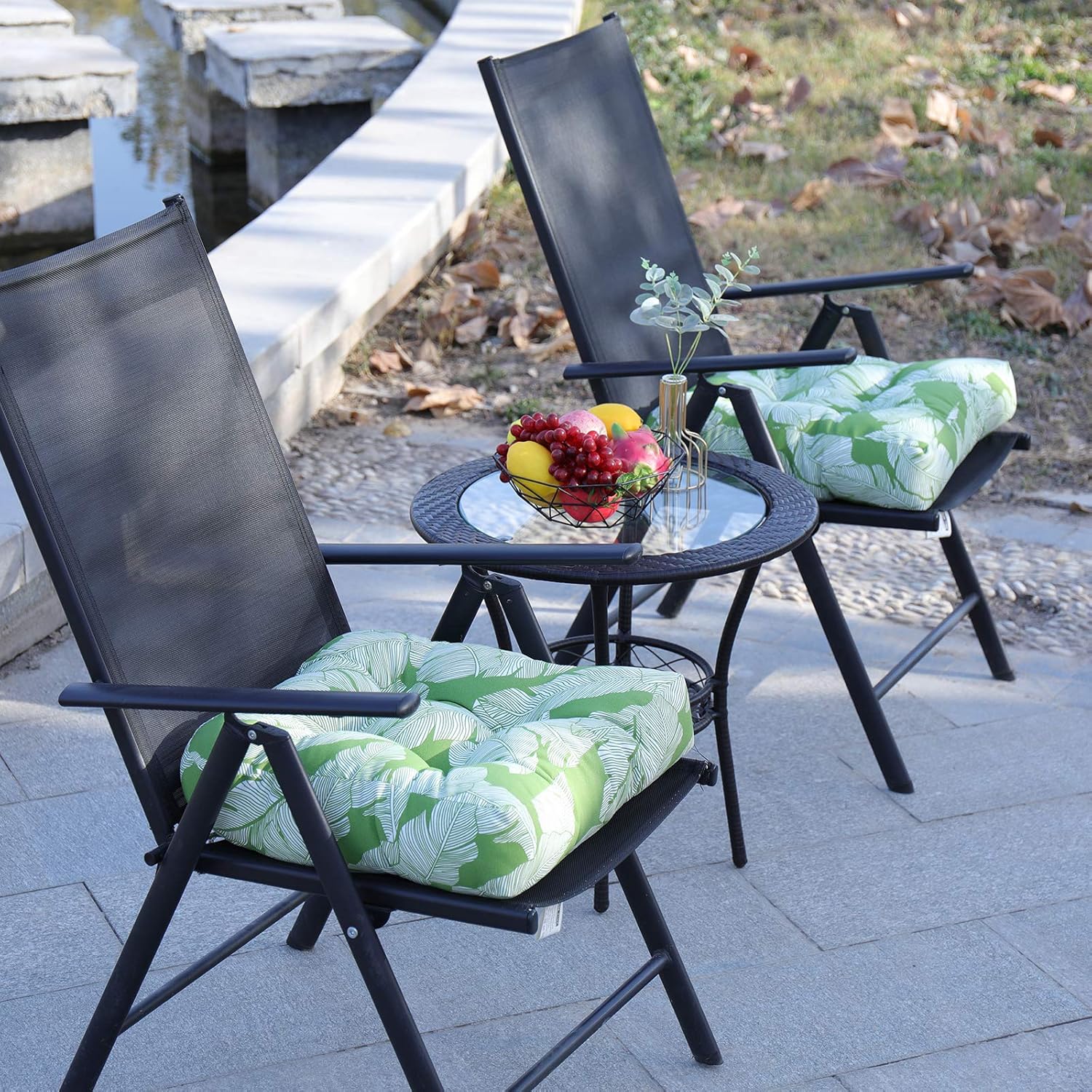 RACLVAY Outdoor Cushions 19 x 19 inches Patio Chair Seat Pads, Indoor Full-Length Ties for Non-Slip Support, Plump Filling, Full of Elasticity, Premium Comfortable Thick Fiber, Set of 2, Green: Home & Kitchen