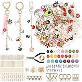 Muyoka 314Pcs Charms Lip Gloss Keychain Making Kit, Bag Keychain Charms with 3 Types Keychains Clips 24 Extender Chain 118 Charm and Plier, Bag Charm Kit for DIY Crafting and Jewelry Making (314 Pcs)