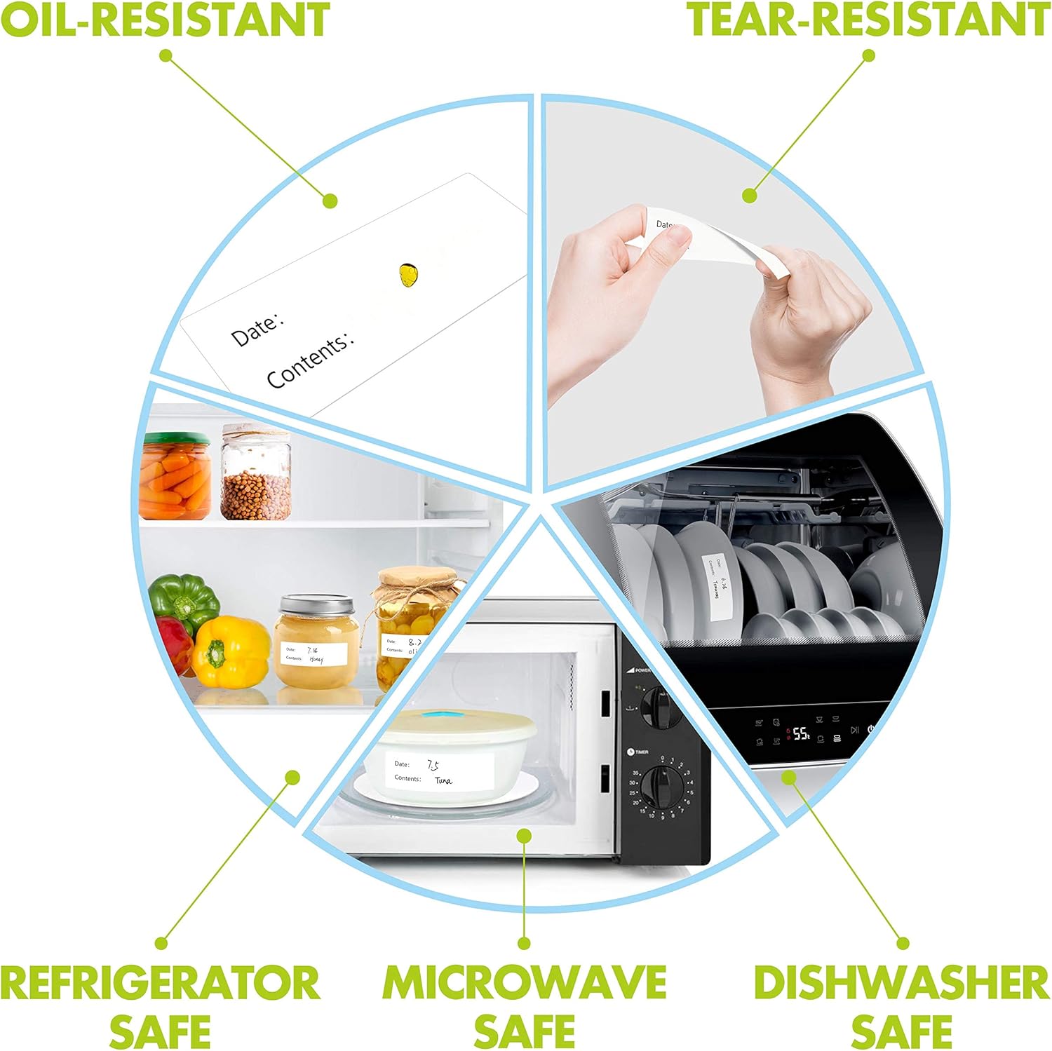 500 Freezer Refrigerator Food Labels Reminder Water Oil Resistant in Roll with Perforation Line, Removable Adhesive (Each measures 1” X 3”) : Office Products