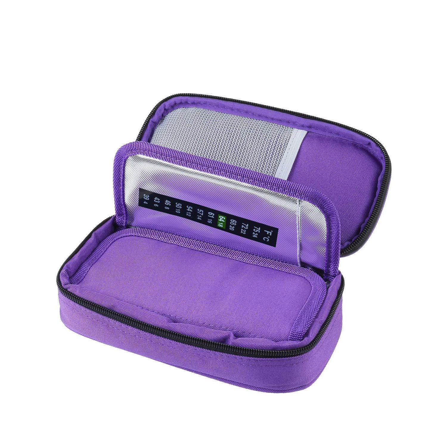 Diabetic Isothermal Cooler Bags Insulin Case Medical Cool Bag Organizer with 2 Ice Pack, 20.5 x 10cm (Purple)