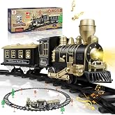 JUQU Train Set,Battery Operated Model Train Toy with Light,Sound and Tracks | Electric Train Set for Under Christmas Tree,Toddler Toy Train with Locomotive, Car,Gifts for 3 4 5 6 7+ Years Old Boys Kids