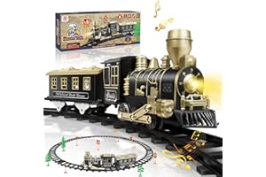JQ JUQU JUQU Train Set - Electric Train Toys w/Lights & Sounds (ON/Off), Toddler Train Sets for Boys, Toy Train w/Locomotive Engine, Cars& Tracks, Christmas Train Gift for 3 4 5 6 7 8+ Year Old Boys Girls