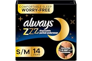Always ZZZ Overnight Disposable Period Underwear for Women Small/Medium, 360° Coverage for Worry-Free Nights, 14 Count (2 Packs of 7)