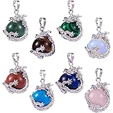 COGCHARGER 8 Pcs Dragon Wrapped Pendant Round Gemstone Charm Cylinder Crystal Round Ball Necklace with Platinum Brass Findings for Jewelry Making