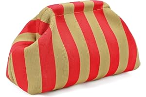 WOZEAH Summer Clutch Purses for Women Casual Crochet Dumpling Bag Colorblock Striped Cloud Clutch Handbags