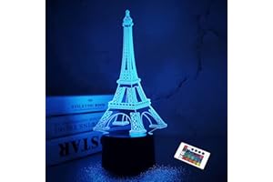 FULLOSUN Eiffel Tower Nightlight 3D Illusion Lamp Visual Bedroom Decoration LED Lamp with Remote Control 16 Color Changing Paris Fashion Style Acrylic Gifts for Birthday Xmas