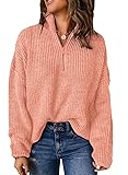 Dokotoo Pink Sweaters for Women Long Sleeve Waffle