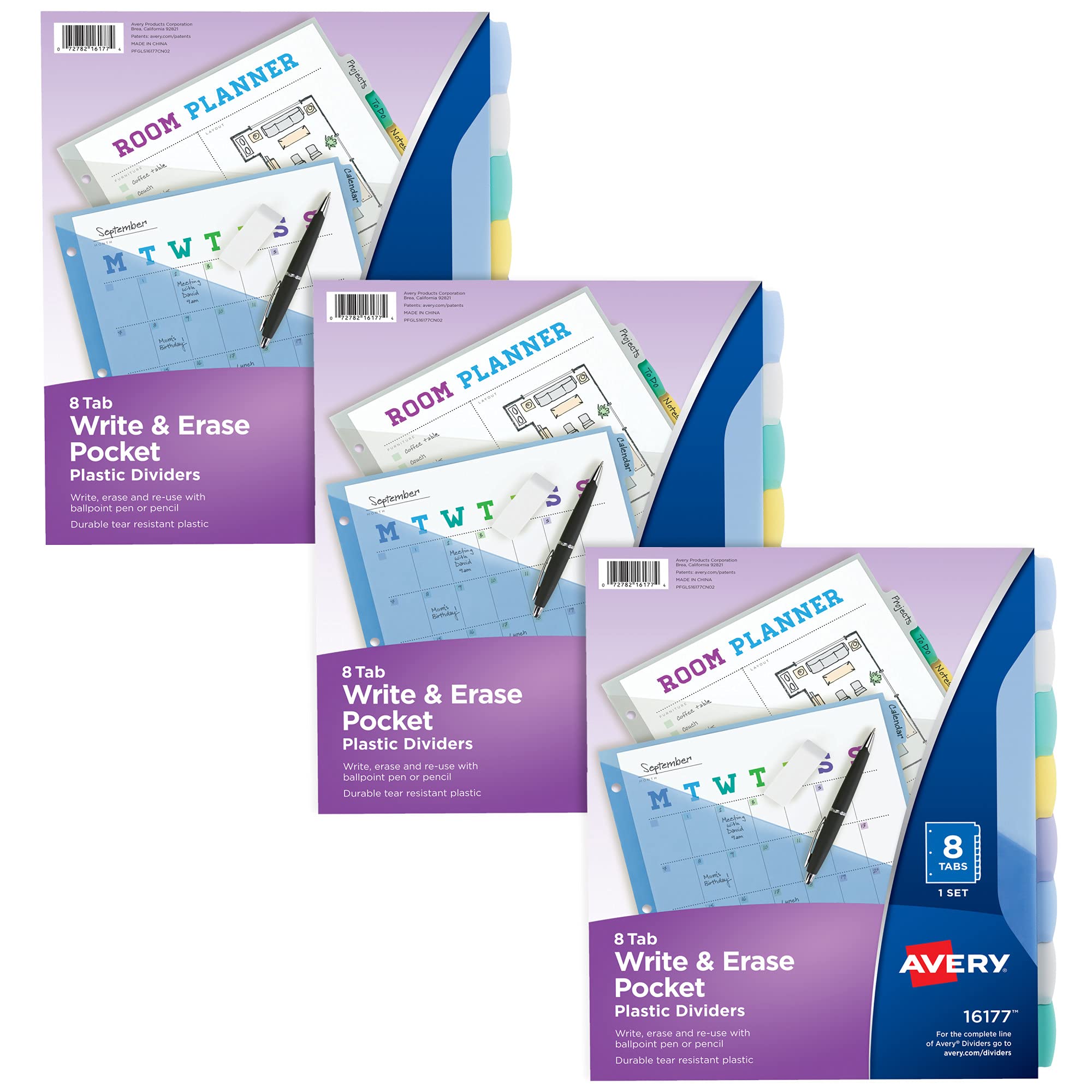 Avery Write & Erase Pocket Plastic Dividers for 3 Ring Binders, 8 Tab Sets, Multicolor, Works with Sheet Protectors, 3 Sets (31701) (Pack of 8) Image Avery Write & Erase Pocket Plastic Dividers for 3 Ring Binders, 8 Tab Sets, Multicolor, Works with Sheet Protectors, 3 Sets (31701) (Pack of 8) Image