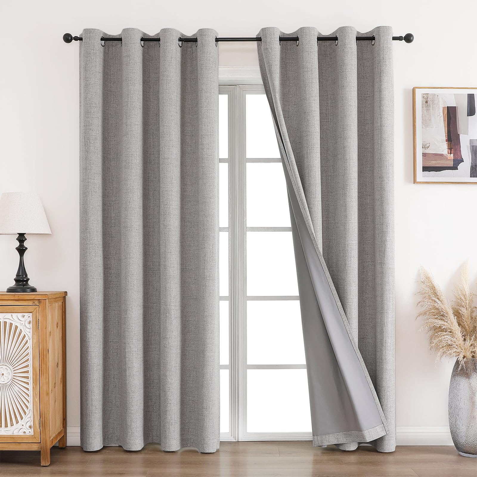 CUCRAF 100% Blackout Curtains Off White 90 Inch Drop 2 Panels Soft Texture Sun Blocking Thermal Eyelet Curtains for Bedroom Living Room 46 X 90 Inch