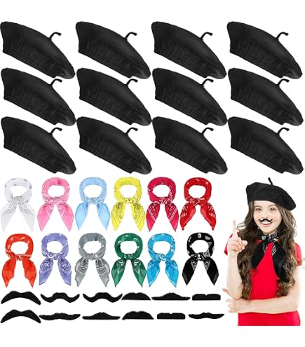 1489 6pcs Halloween Party Berets French Beret Bulk IZUS Adult French Beret Hat and Mustache Mime Artist Party  main image 2