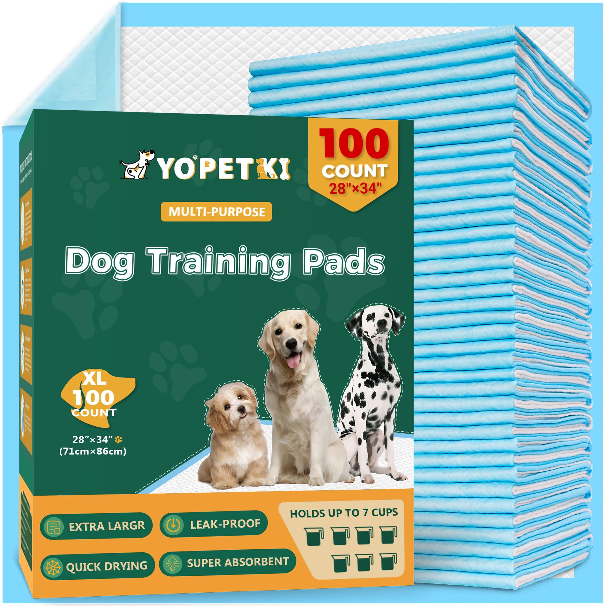 Photo 1 of 100 Count Dog Pee Pads Extra Large 28"x34", Super Absorbent X-Large 100 Pack Puppy Pads Leak-Proof & Quick-Dry Disposable XL Potty Pee Pads for Dogs, Puppies, Doggy