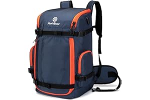 YCD-FLOCW Ski Boot Bag Backpack, 50L Large Capacity Water-Resistant Padded Ski Travel Bag & Snowboard Boot Bag for Ski Boots, Helmet, Goggles, Clothes, Gloves, Snowboard Gear (Dark Blue)