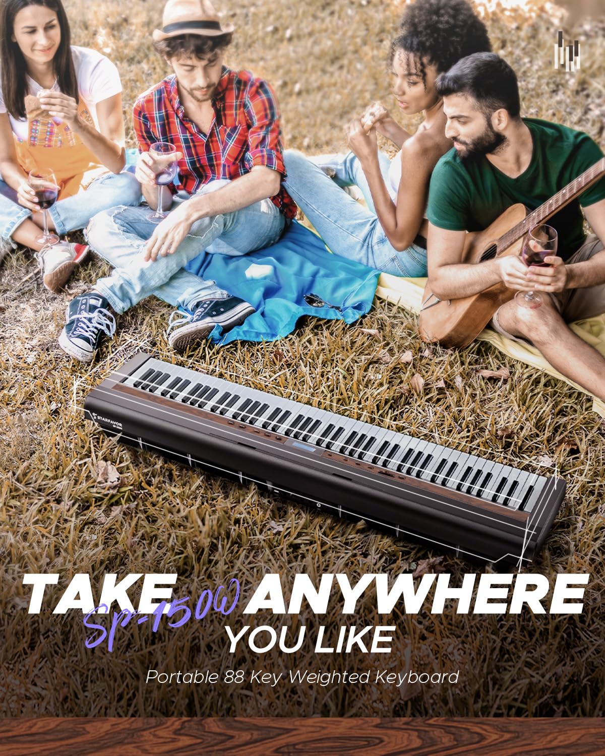 Starfavor SP-150W Digital Piano,88 Key Weighted Keyboard with Hammer Action,2x30W Speakers,200 Rhythms,238 Tones, Electric Piano Keyboard 88 Keys with Single Pedal, Wood Grain Pattern, MIDI/USB