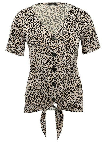 Vintage t-shirt leopart print bottons v neck