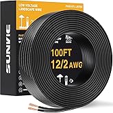 SUNVIE 100FT 12 Gauge Low Voltage Wire 12/2 Low Voltage Landscape Wire, 12 AWG 2 Conductor Electric Wire Direct Burial 12 Gau