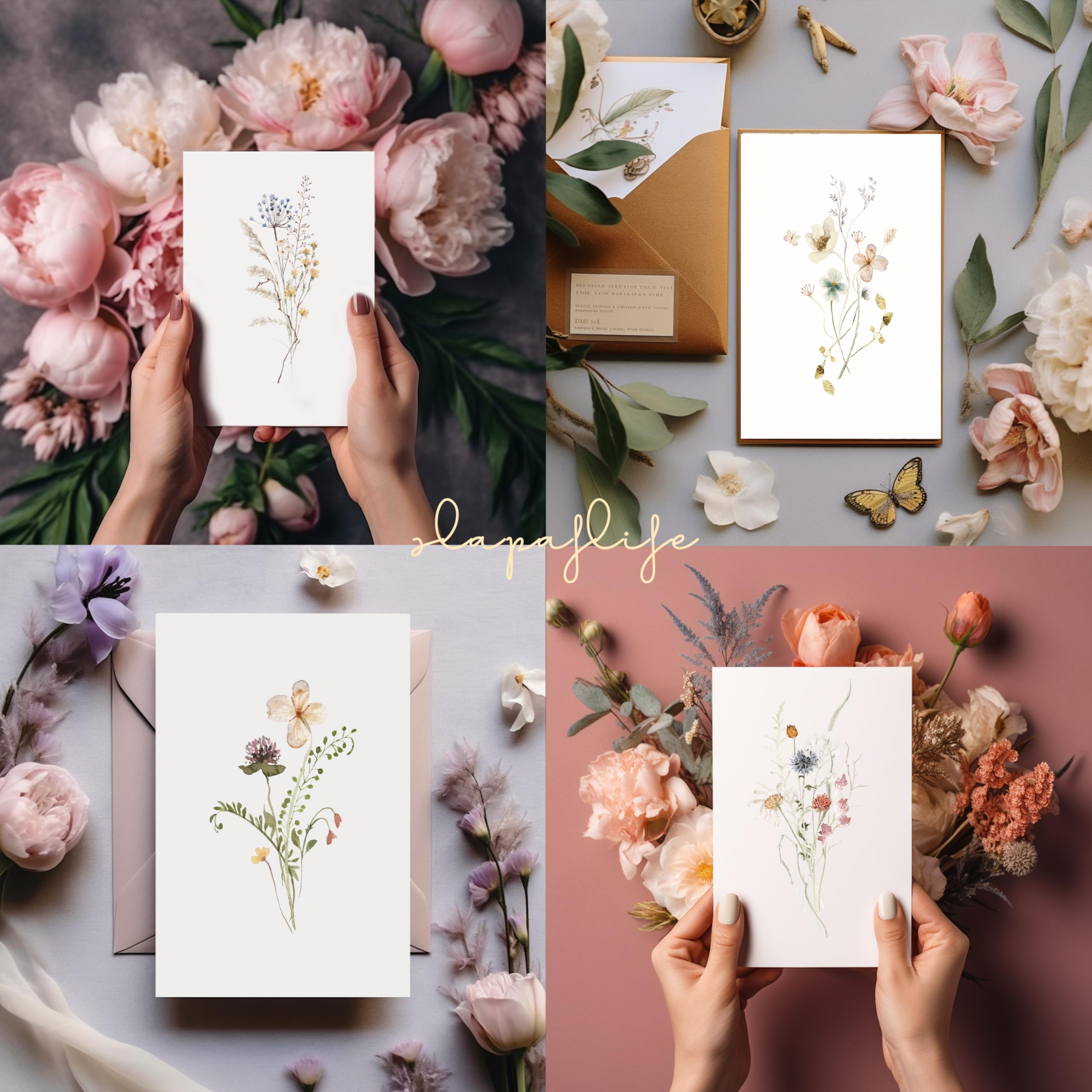 Blank Cards,Blank Greeting Cards 4x6,40Pack -Elegant Floral Design Blank Greeting Cards,Note Cards with Matching Peel-and-Seal Rustic Envelopes