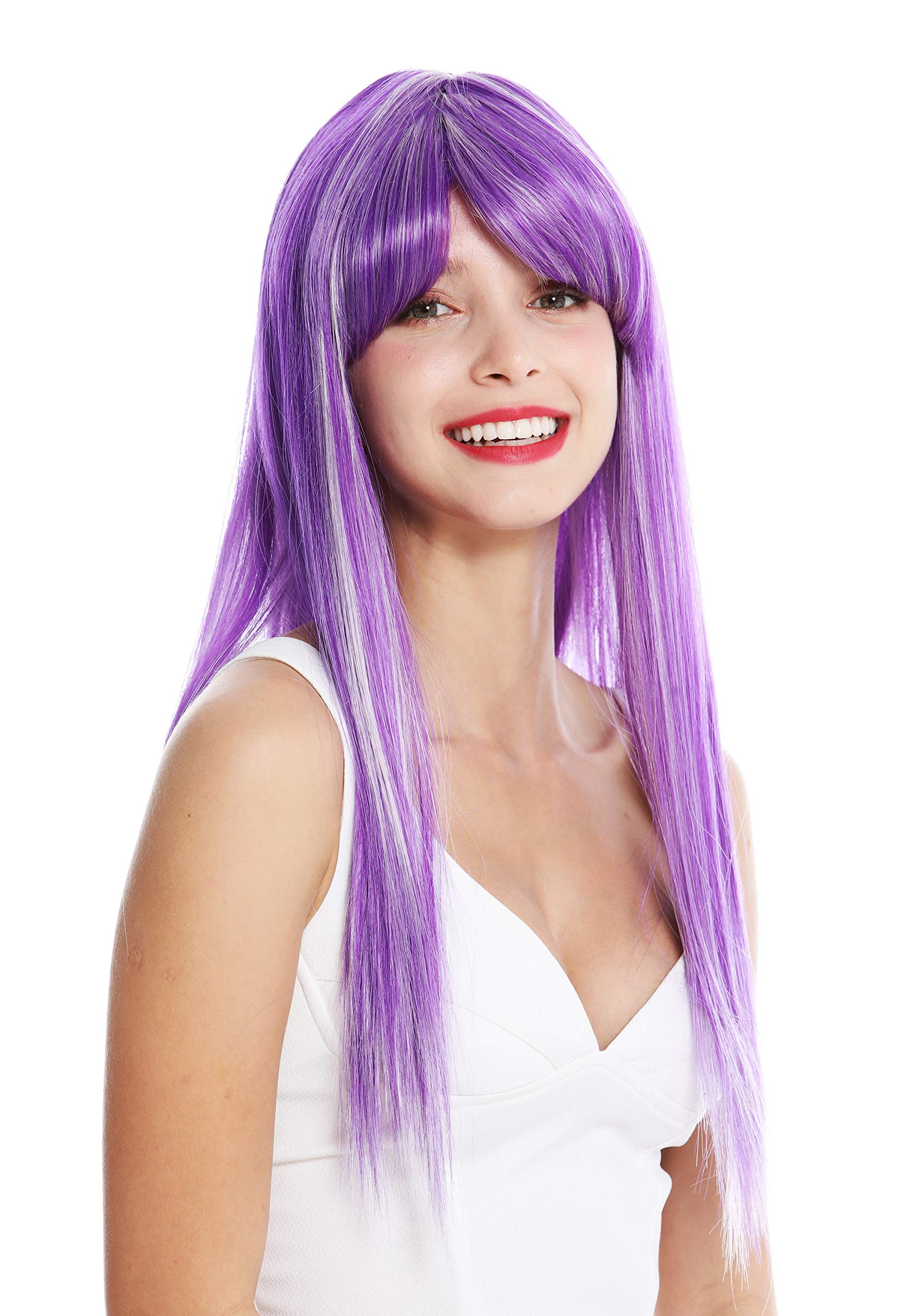 WIG ME UP - VK-8-F11-60 quality women's wig long sleek long fringe blonde parted purple white highlights