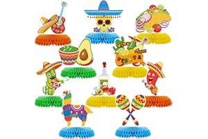 Tarklanda 10pcs Mexican Cinco de Mayo Honeycomb Table Centerpieces Party Decorations,3D Double Side Toppers Paper Fans Mexican Fiesta Theme Taco Bout Birthday Party Decor Supplies