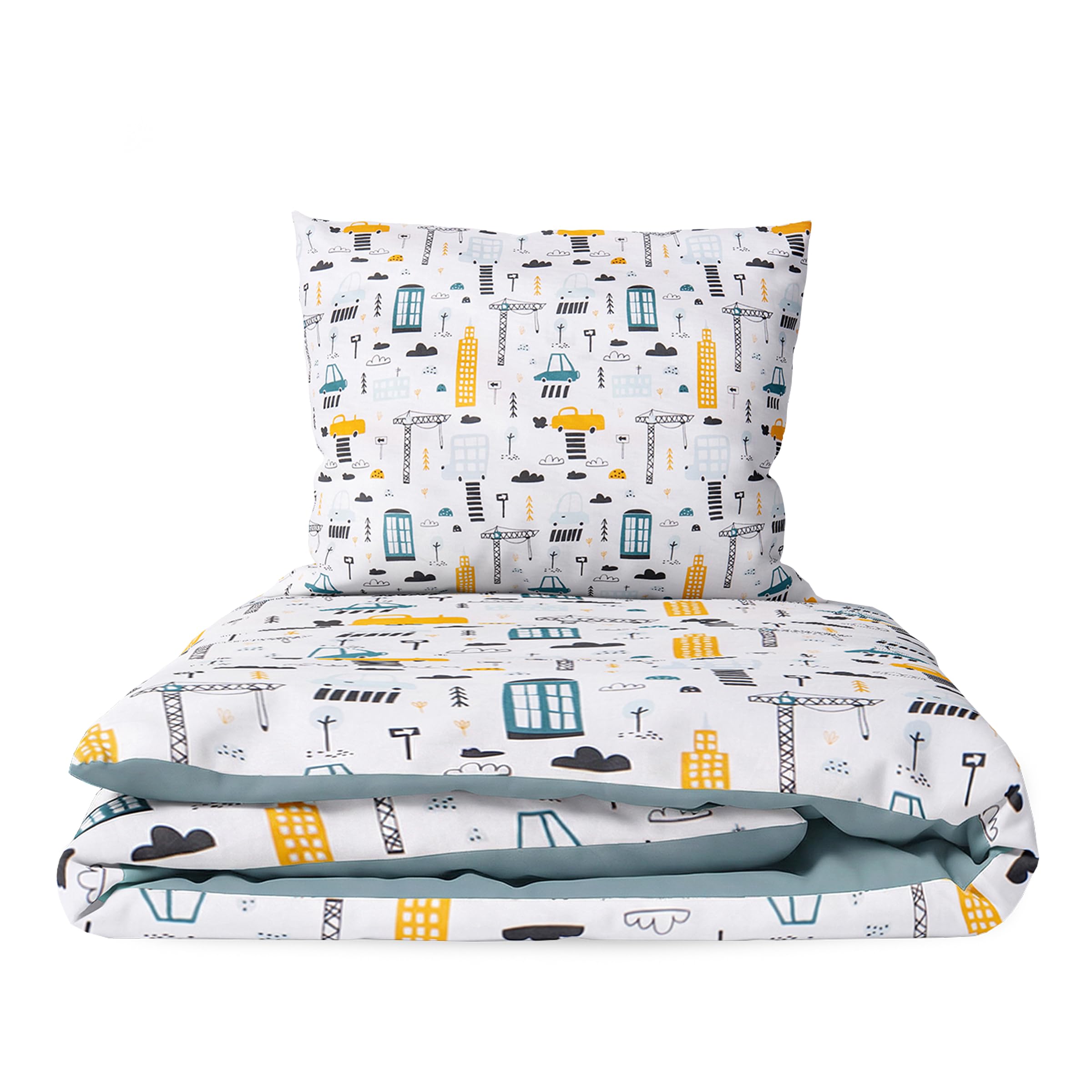 Baby Comfort 2-Piece Toddler Duvet & Pillow Set - 120x90 cm - 100% Cotton Breathable Fabric - Machine Washable Quilted Bedding for Cot Bed 12M+ (City)