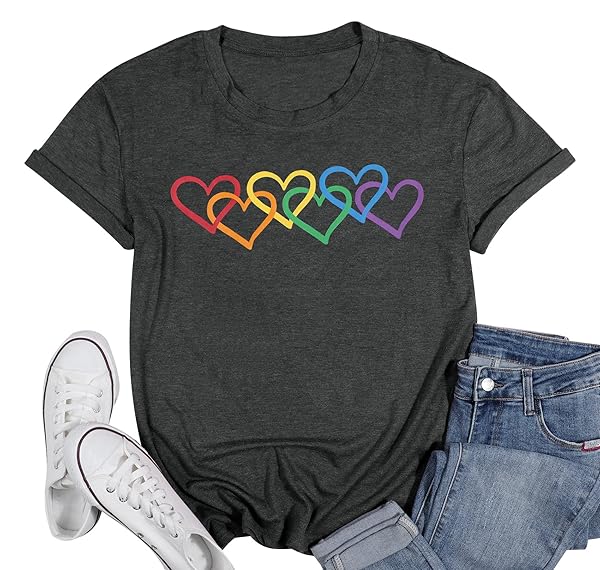 FASHGL PRIDE SHIRT WOMEN RAINBOW GRAPHIC TEE LOVE LOVE PRINT T-SHIRT LGBT EQUALITY SHIRTS SHORT SLEEVE TOPS