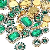 PATIKIL Sew on Rhinestones Crystals, 50 Pcs Mixed Shapes Glass Gems Metal Base Flower Claw Rhinestones for Craft Shoes Dress Cloth Belt Sewing Decoration, Dark Green (0.35"-0.75")