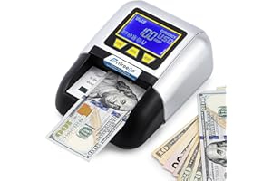 Frifreego Portable Counterfeit Bill Detector, Rechargeable Fake Bill Detector 4-Way Detection, for Multiple Currencies with Value Display, Commercial Grade Bill Detector Alertable