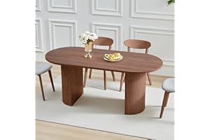 WESELON 70.8 Inch Dining Table for 4-6 People, Oval Kitchen Table with Semi-Cylindrical Legs Base, Modern Farmhouse Round Dinner Tables for Dining Room Kitchen Living Room (Walnut)