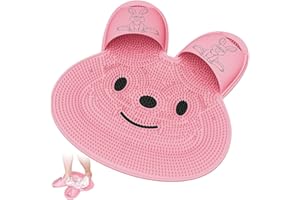 Manmihealth Extra-Large Shower Foot Scrubber Mat with Non-Slip Suction Cups, Rabbit-Shaped Silicone Foot Scrubber in Shower for Men & Women (Pink)
