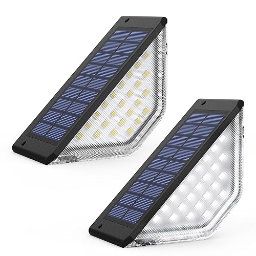 Solpex Solar Fence Lights Outdoor, 2 Pack Solar Wall Lights Outdoor IP65 Waterproof, Step Light for Stairs, Garden, Fence, Yard, Patio(Cold White)