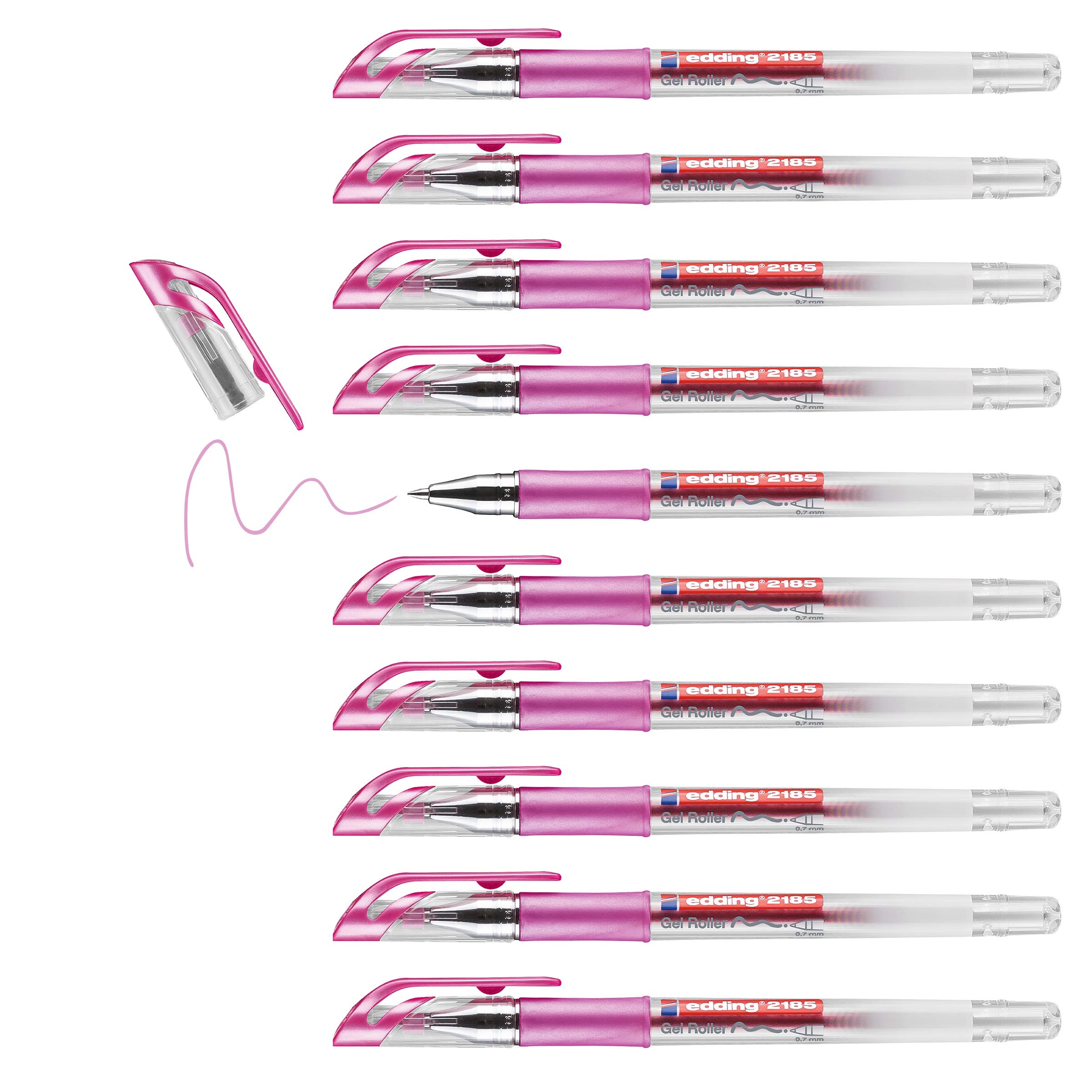 edding 2185 gel roller - pink metallic - box of 10 - 0.7 mm - gel pen for writing, drawing, colouring mandalas, bullet journals - glitter gel pen, colour gel pen