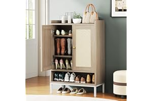 JASIWAY Rattan Shoe Cabinet Storage for Entryway, Shoe Cabinet with Adjustable Shelves for Entryway, 5-Tier, 20 Pair Shoe Rack Storage for Hallway, Closet, Living Room, Natural