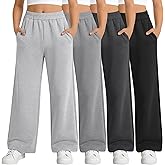 LessonZoo 4 Pack Girl's Sweatpants Straight Leg Drawstring Pants High Waisted Baggy Joggers Teen Girl Pants with Pockets