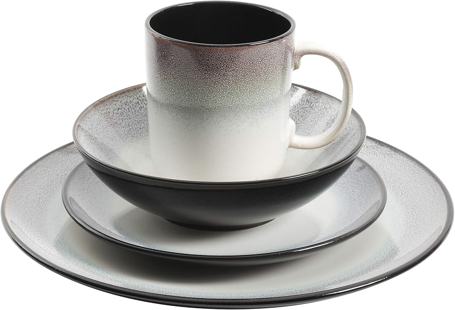  | Gibson Elite Rings of Saturn Round Reactive Glaze Stoneware Dinnerware Set, Service for Four (16pcs), Teal Blue: Dinnerware Sets