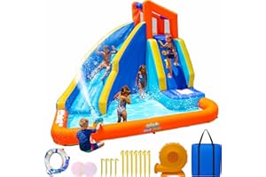 Sportspower™ Big Wave II Inflatable Water Slide Bounce House with Climbing Wall & Splash Pool, Ages 3-8, Heavy Duty, ASTM Certified, on Included Blower