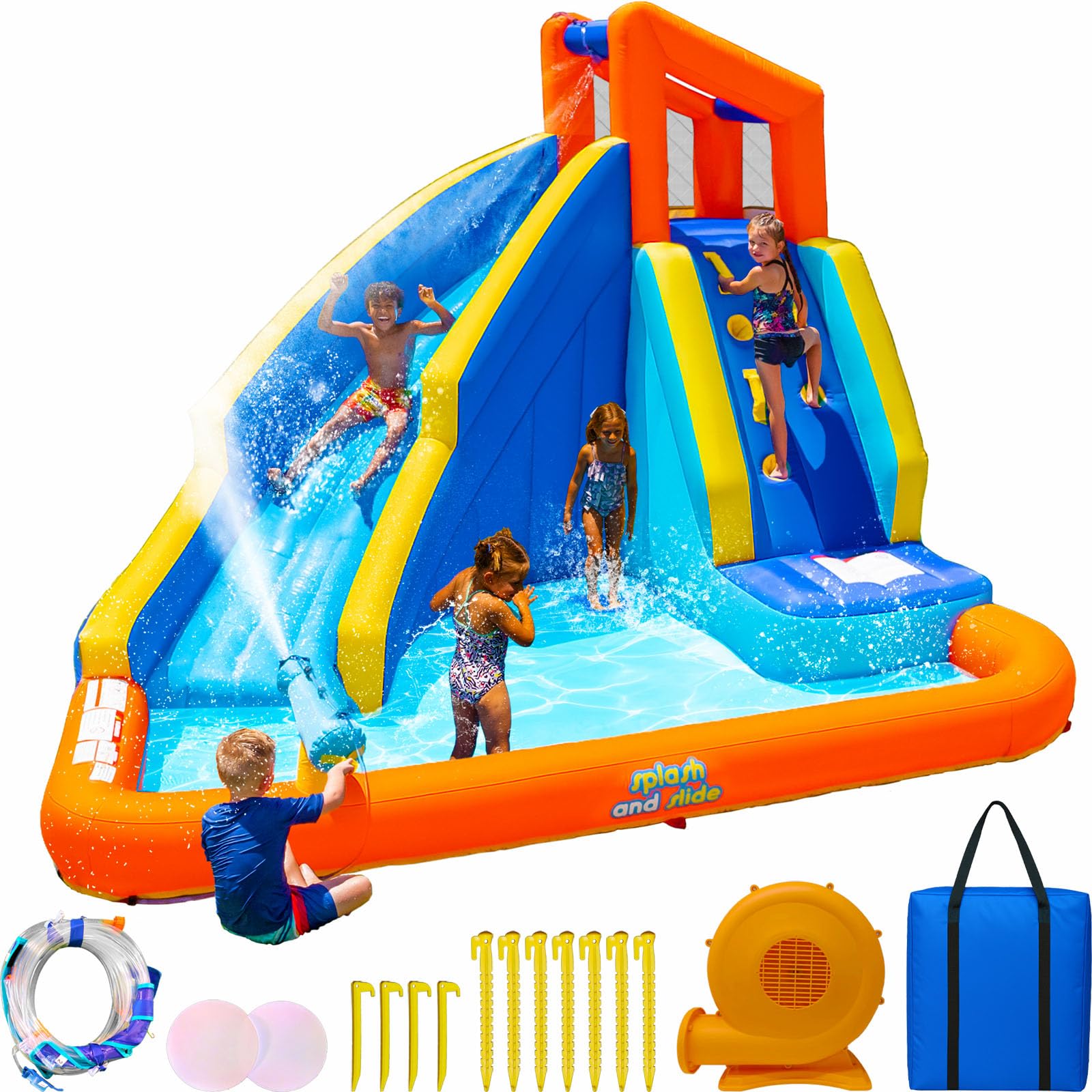 Photo 1 of Sportspower Big Wave II Inflatable Water Slide Bounce House with Climbing Wall & Splash Pool, Heavy Duty, ASTM Certified, on Included Blower, 11.5 x 10.5 x 8 FT