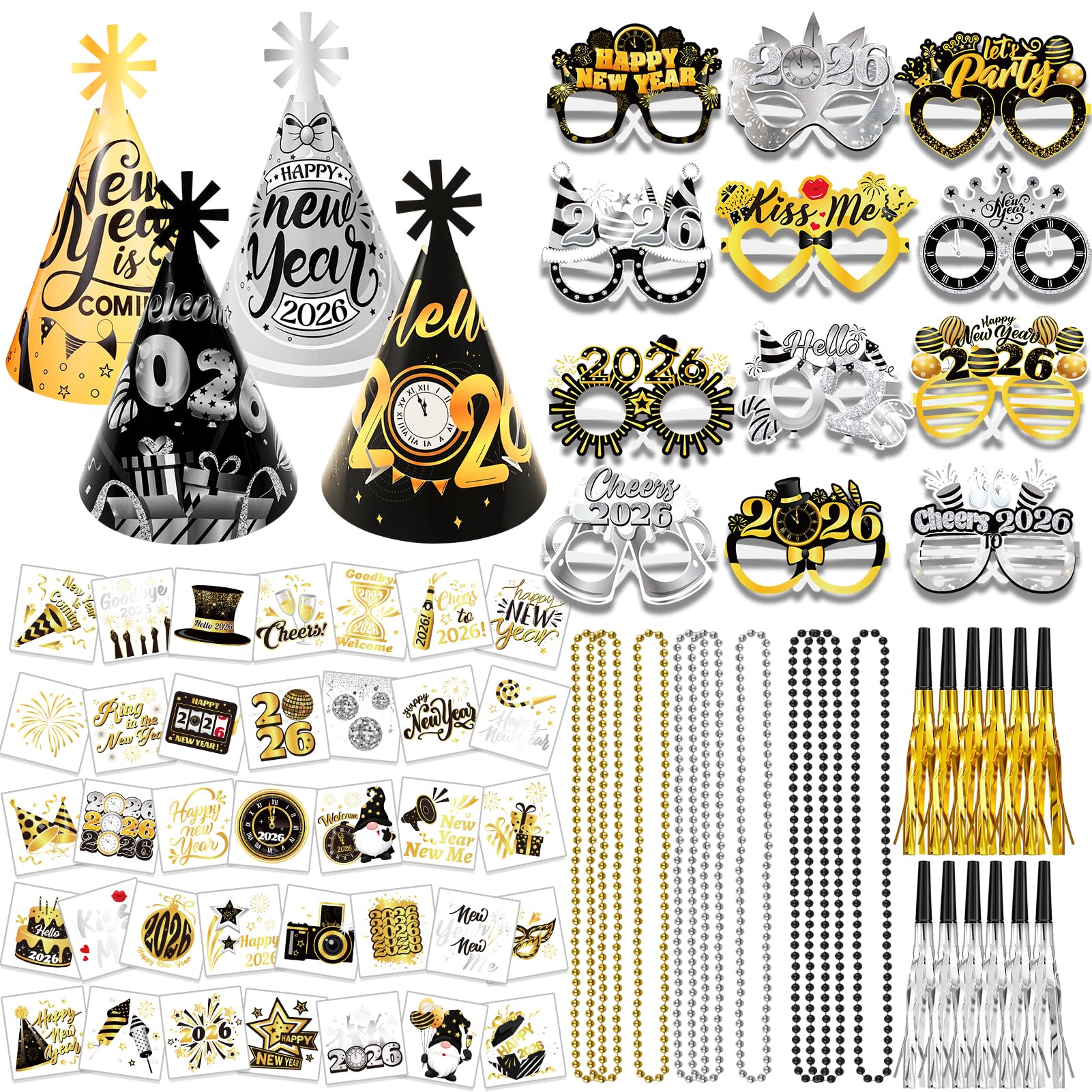 Mua HOWAF New Year Eve Party Supplies 2026, Black Gold Silver Happy New ...