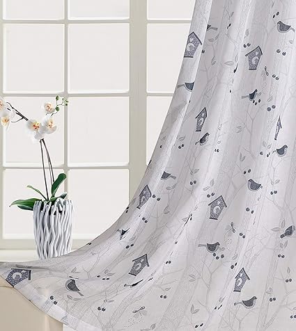 Gold Dandelion Floral Print Curtains Faux Linen Window Drapes With