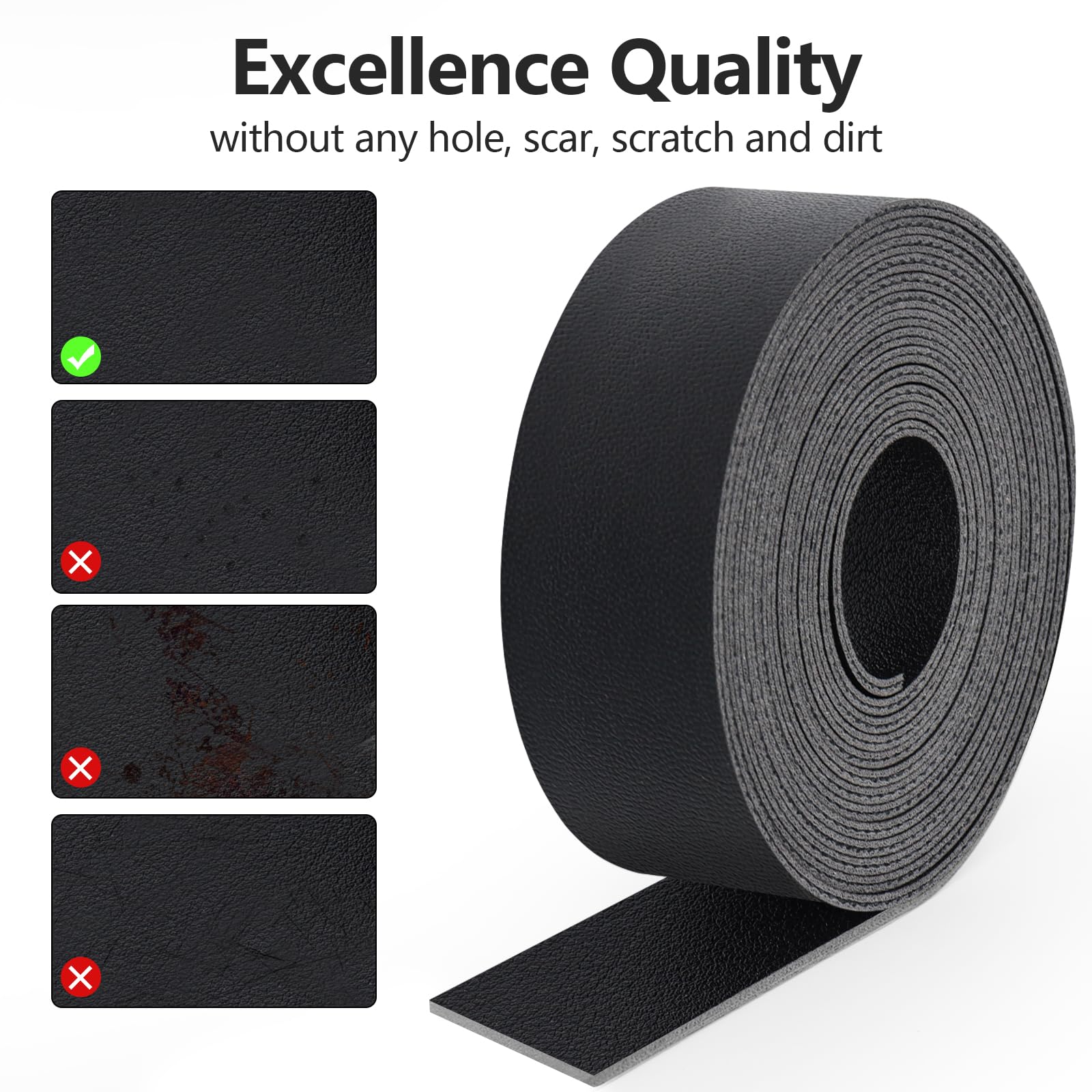 Double Sided Faux Leather Strips - Soft Smooth Leather Strap Very Suitable for DIY Leather Craft Projects, 1 Inch Wide 72 Inches Long, 1.8mm Thickness - Black