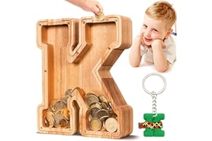SummiDate Wooden Letter Piggy Bank| Piggy Bank for Boys Girls Toddler| Alphabet K Money Bank| Coin Bank Birthday Gift for Kids|Birthday Gift for Kids (K)
